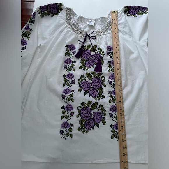 Women's White embroidered cotton blouse bohemian top summer Tunic (L) NWT - Picture 4 of 6